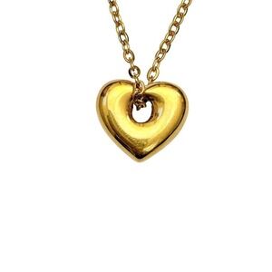 gold puffy hollow heart pendant necklace handmade stainless steel waterproof